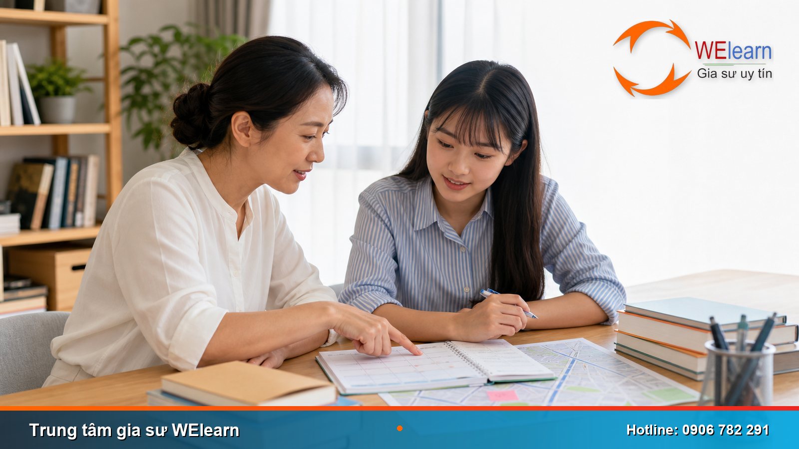 Phụ huynh trao đổi lịch học và khu vực học gia sư tại nhà